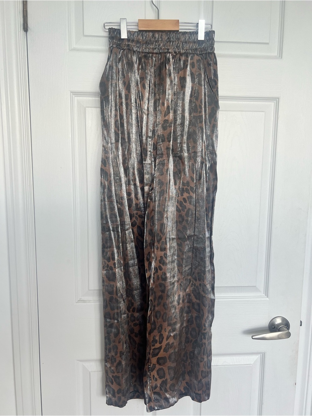 Metallic Leopard Print Wide Leg Pants